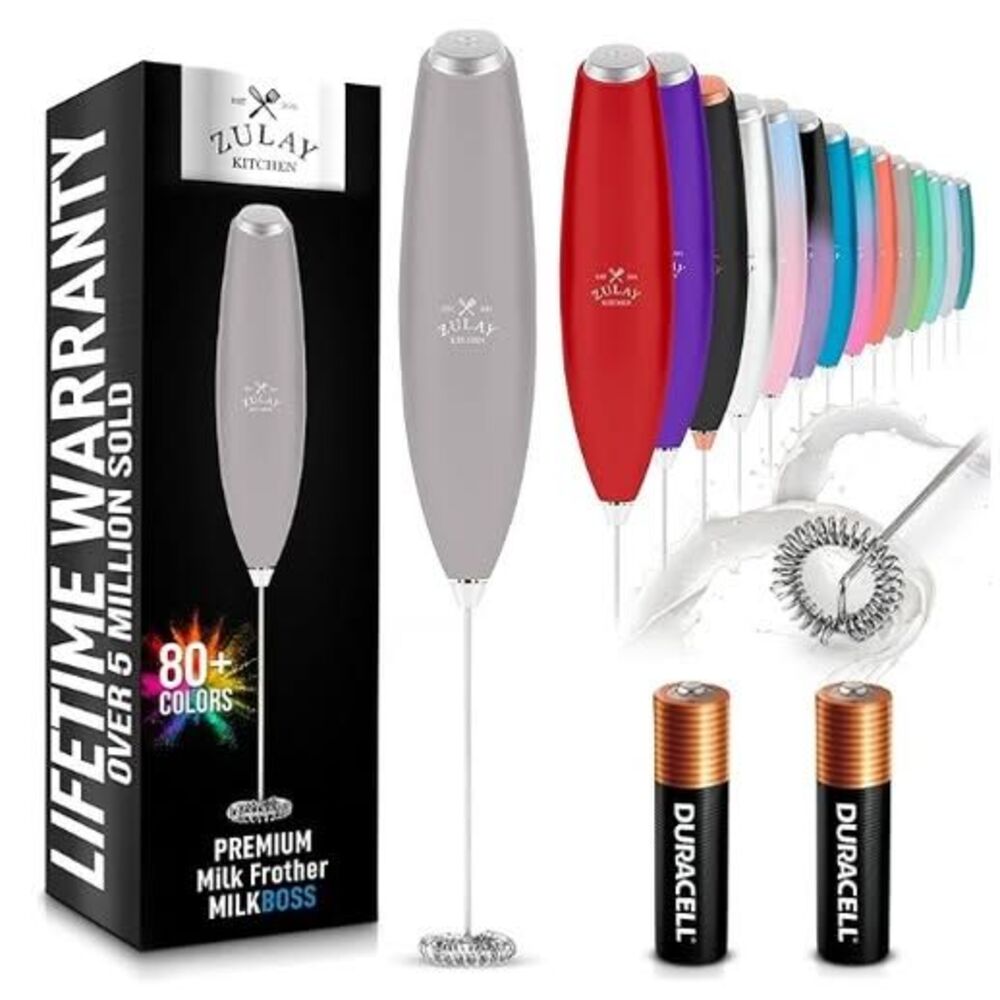 Zulay Kitchen Milk Frother Handheld Electric Whisk with AA Duracell Batteries